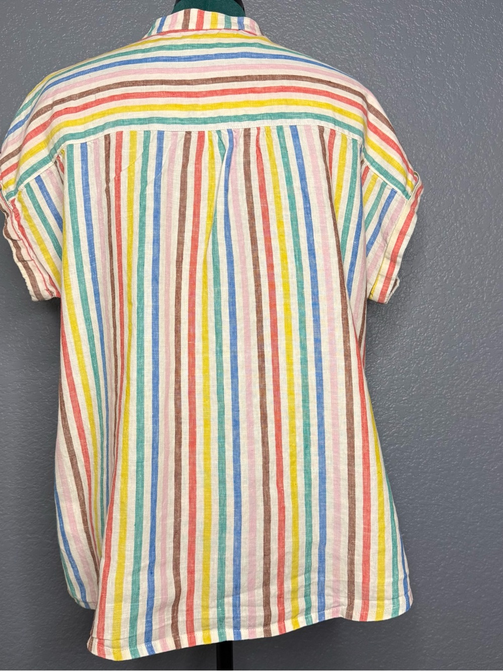 Boden 100% Linen Striped Blouse Multicolor Short Sleeve Relaxed Fit Size 18 - Picture 4 of 10